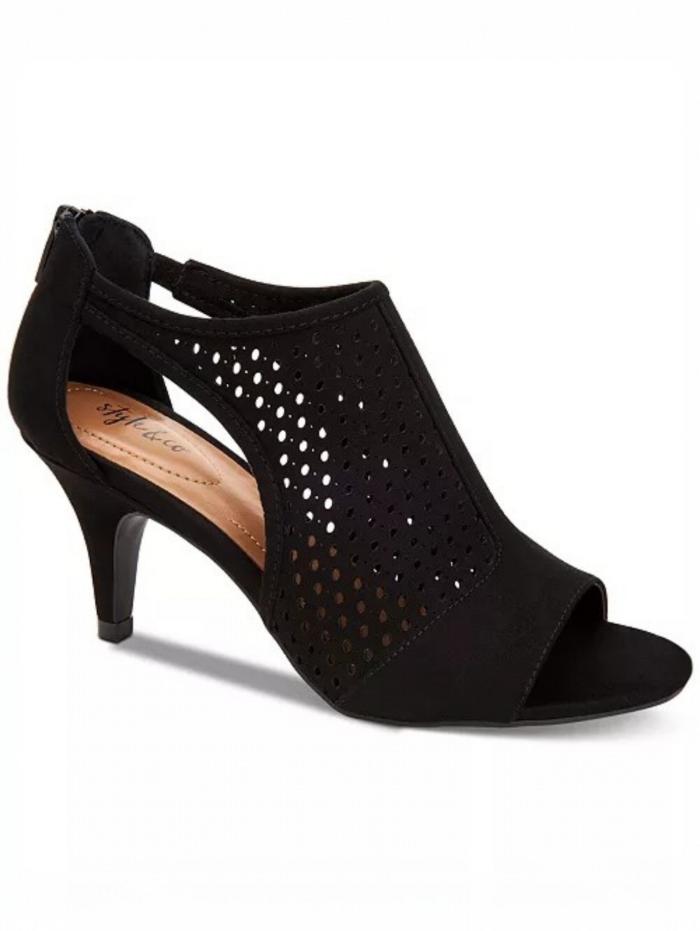 Style & Co Helaine Heels Black Microsuede Cutout Peep Toe Sandals Womens 8